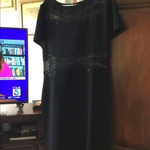 St John Black knit dress mesh with stones size 14